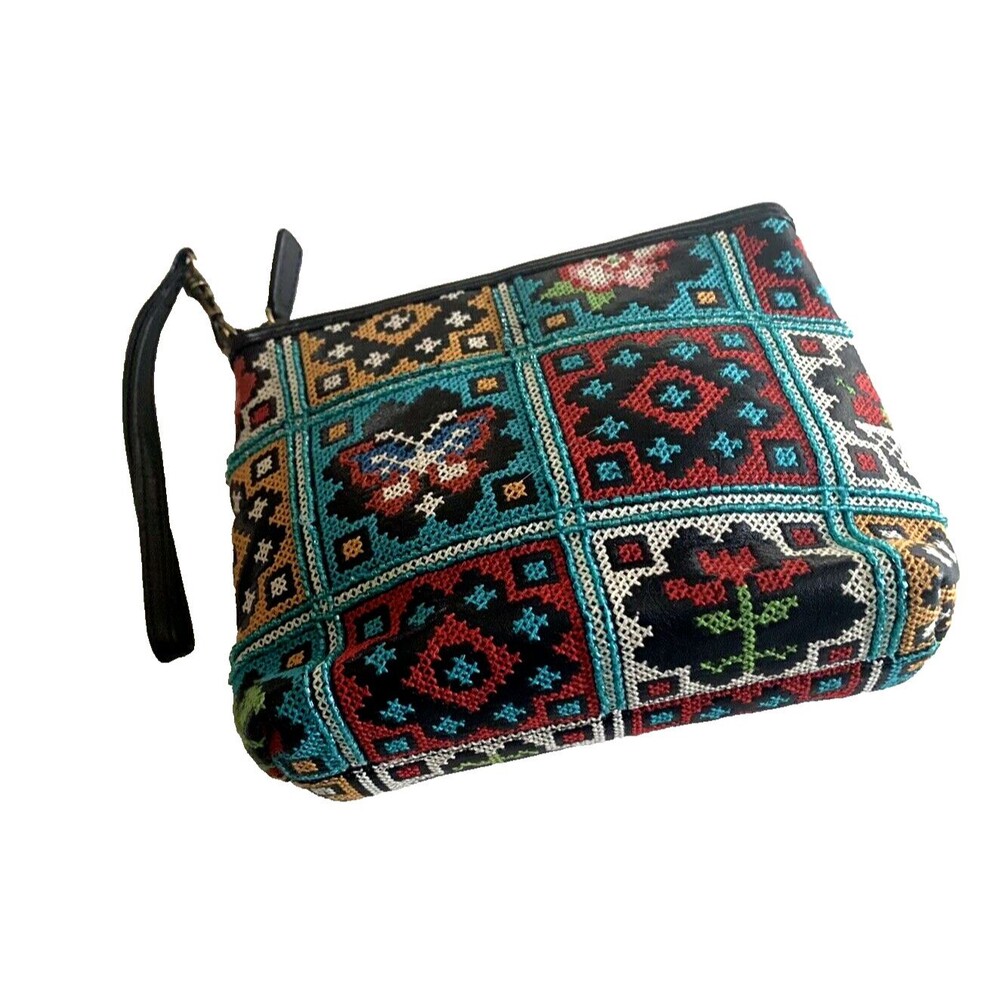 NWOT Isabella Fiore Multicolor Embroidered Leather Wristlet - Make up Bag